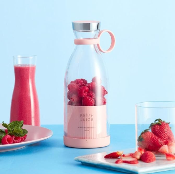 BLOMZY Portable Travel Fruit Juice Blender (420ml) – Pink